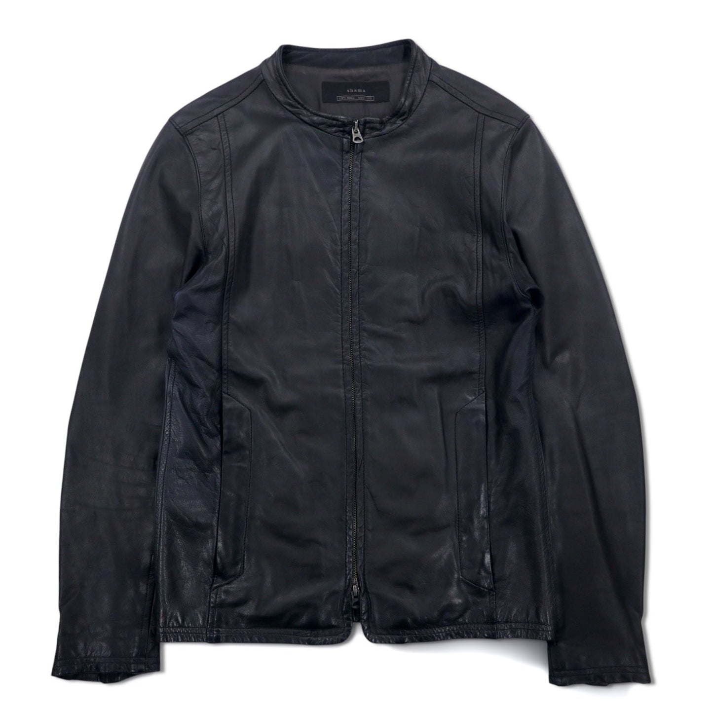 Shama Double-Zip Single-Breasted Rider's Jacket, Size M, Black Cowhide Leather, SMNU-SR1, Made in Japan