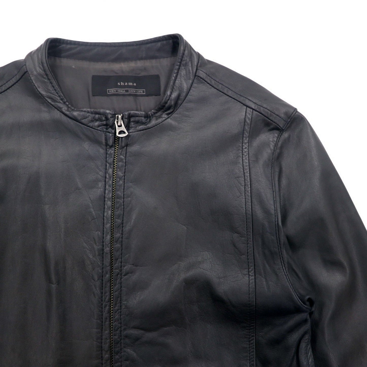 Shama Double-Zip Single-Breasted Rider's Jacket, Size M, Black Cowhide Leather, SMNU-SR1, Made in Japan