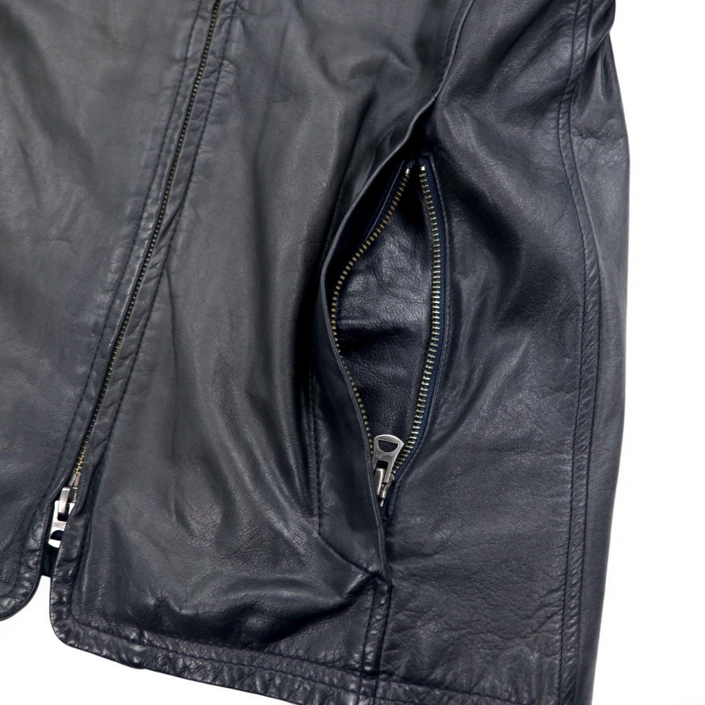 Shama Double-Zip Single-Breasted Rider's Jacket, Size M, Black Cowhide Leather, SMNU-SR1, Made in Japan