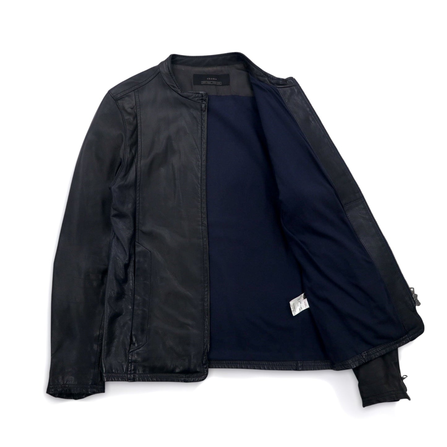 Shama Double-Zip Single-Breasted Rider's Jacket, Size M, Black Cowhide Leather, SMNU-SR1, Made in Japan