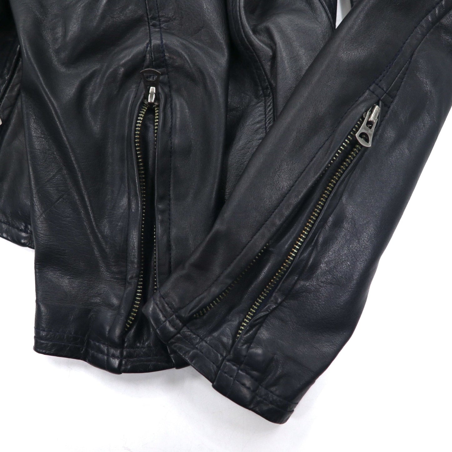 Shama Double-Zip Single-Breasted Rider's Jacket, Size M, Black Cowhide Leather, SMNU-SR1, Made in Japan