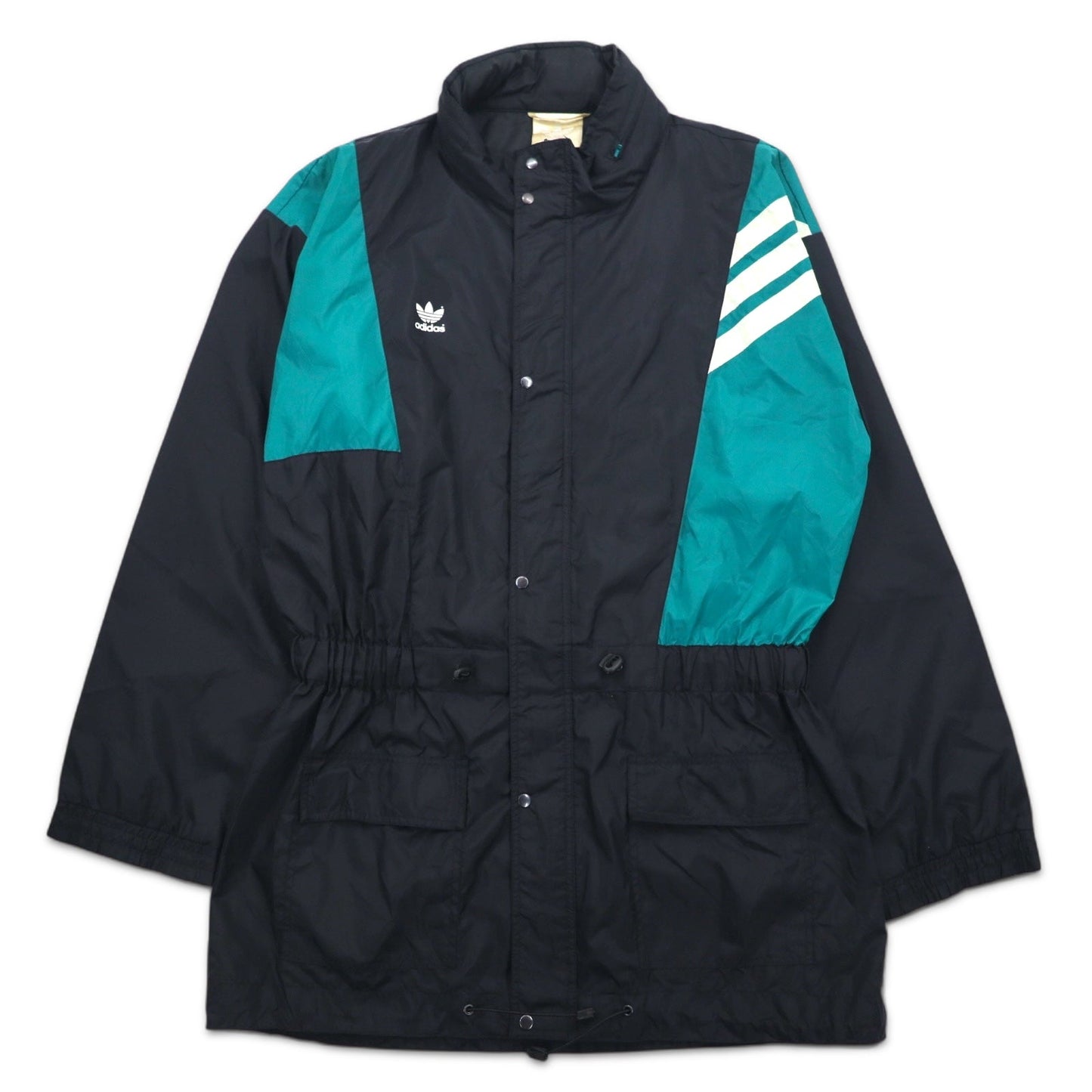 adidas 90s Nylon Jacket, XL, Black, Trefoil Logo, Drawcord, Retractable Hood, Silver Tag