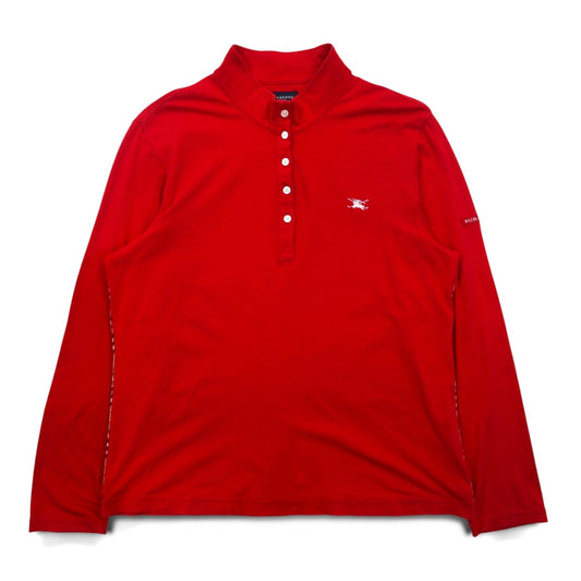 BURBERRY GOLF Half-Button High-Neck Long-Sleeve T-Shirt, Size LL, Red, Cotton Stretch, Made in Japan