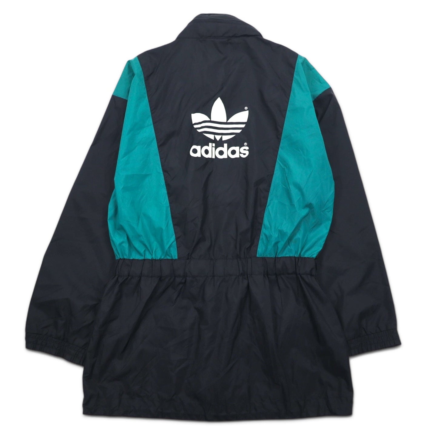 adidas 90s Nylon Jacket, XL, Black, Trefoil Logo, Drawcord, Retractable Hood, Silver Tag