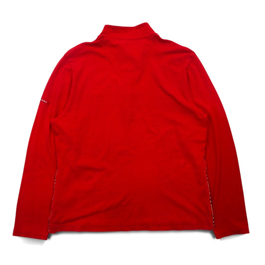 BURBERRY GOLF Half-Button High-Neck Long-Sleeve T-Shirt, Size LL, Red, Cotton Stretch, Made in Japan
