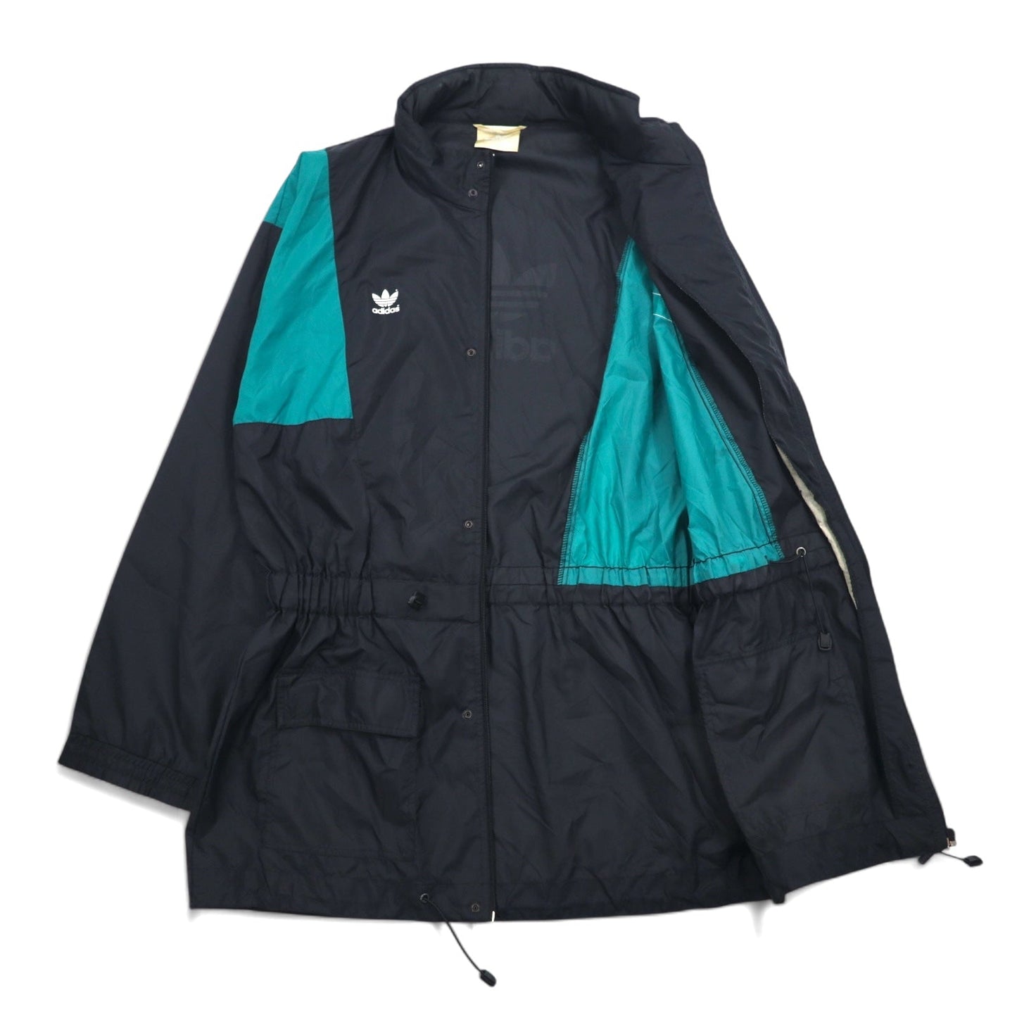 adidas 90s Nylon Jacket, XL, Black, Trefoil Logo, Drawcord, Retractable Hood, Silver Tag