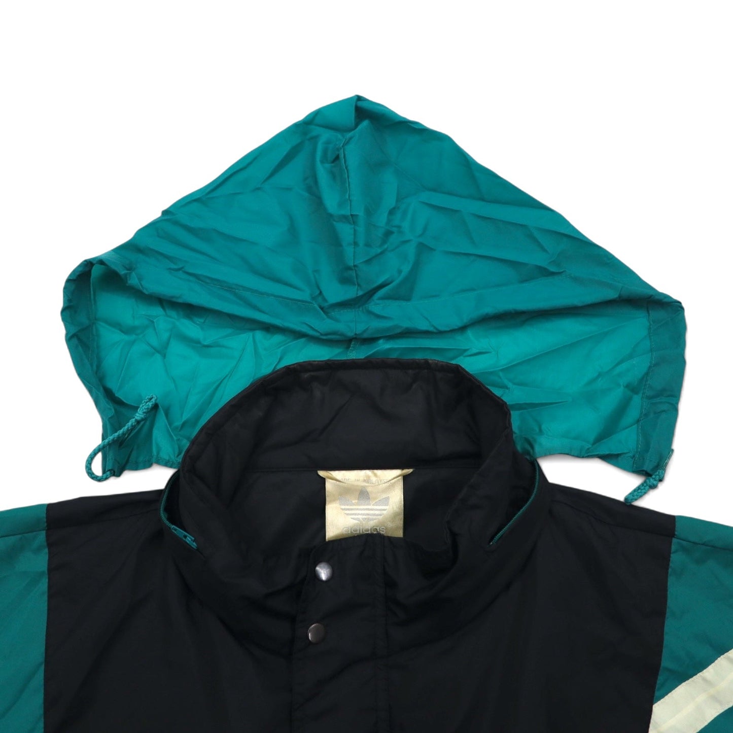 adidas 90s Nylon Jacket, XL, Black, Trefoil Logo, Drawcord, Retractable Hood, Silver Tag