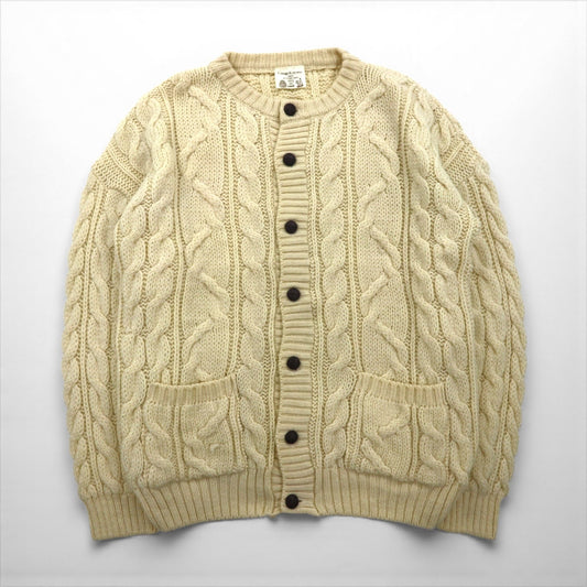 80s England Vintage Aran Cardigan 80年代 イギリス製 フィッシャーマン アラン ニット カーディガン XL 生成り ケーブル編み Cottage Knitwear