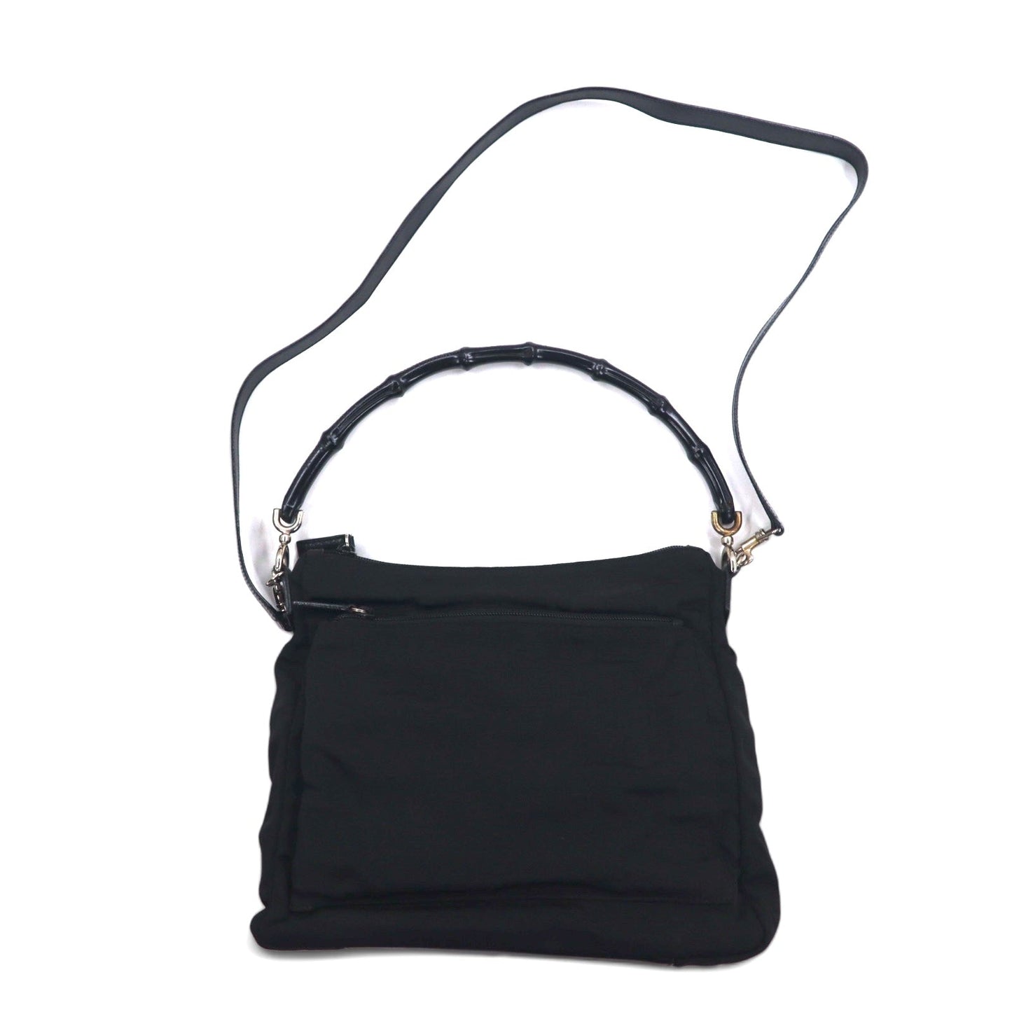 GUCCI Made in Italy 2-Way Bamboo Shoulder Bag/Handbag in Black Nylon, 000-0509 002058