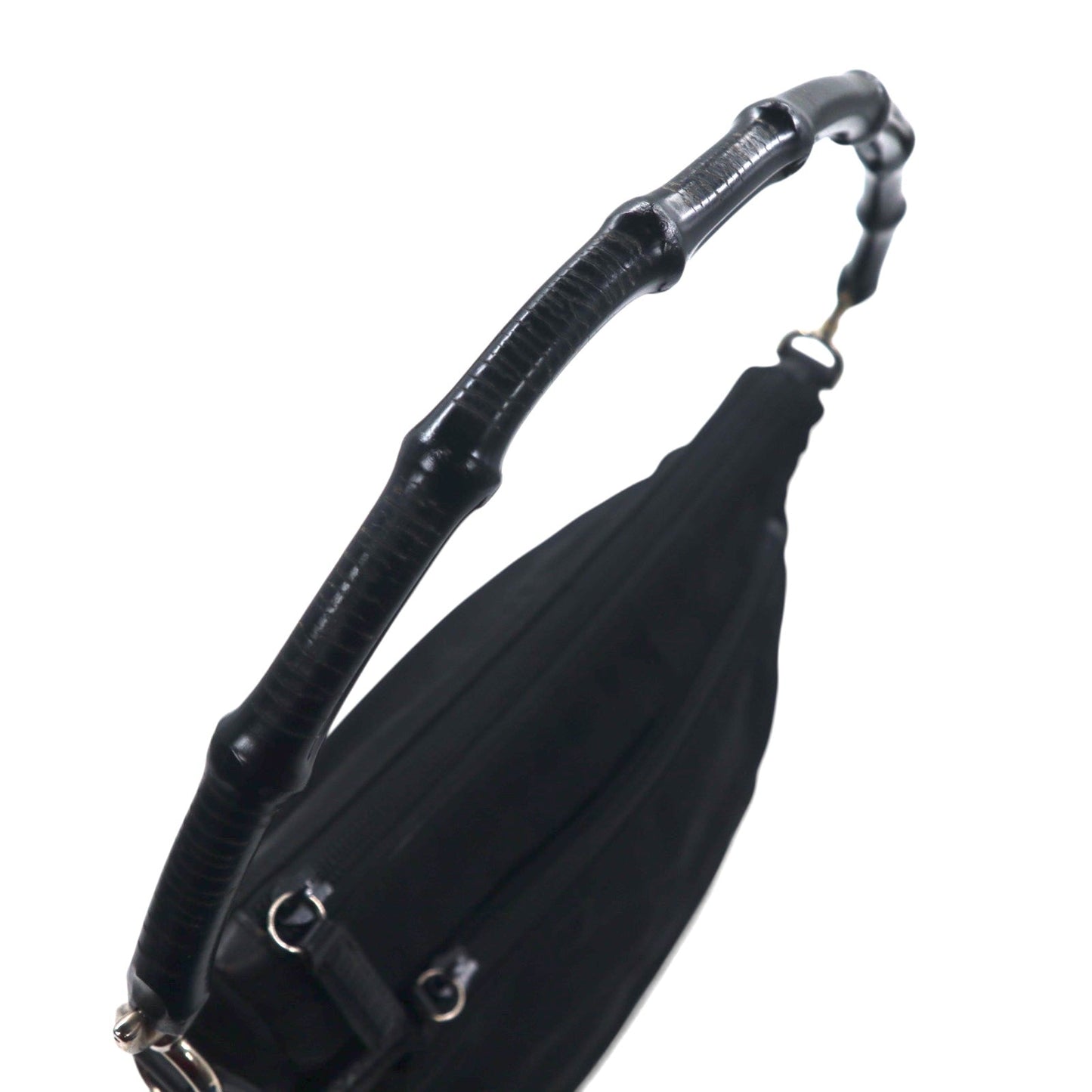 GUCCI Made in Italy 2-Way Bamboo Shoulder Bag/Handbag in Black Nylon, 000-0509 002058