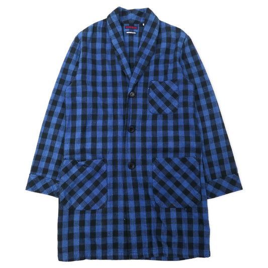 BLUE BLUE Chesterfield Coat, Size 2, Blue Check Cotton, Indigo Dye, Made in Japan