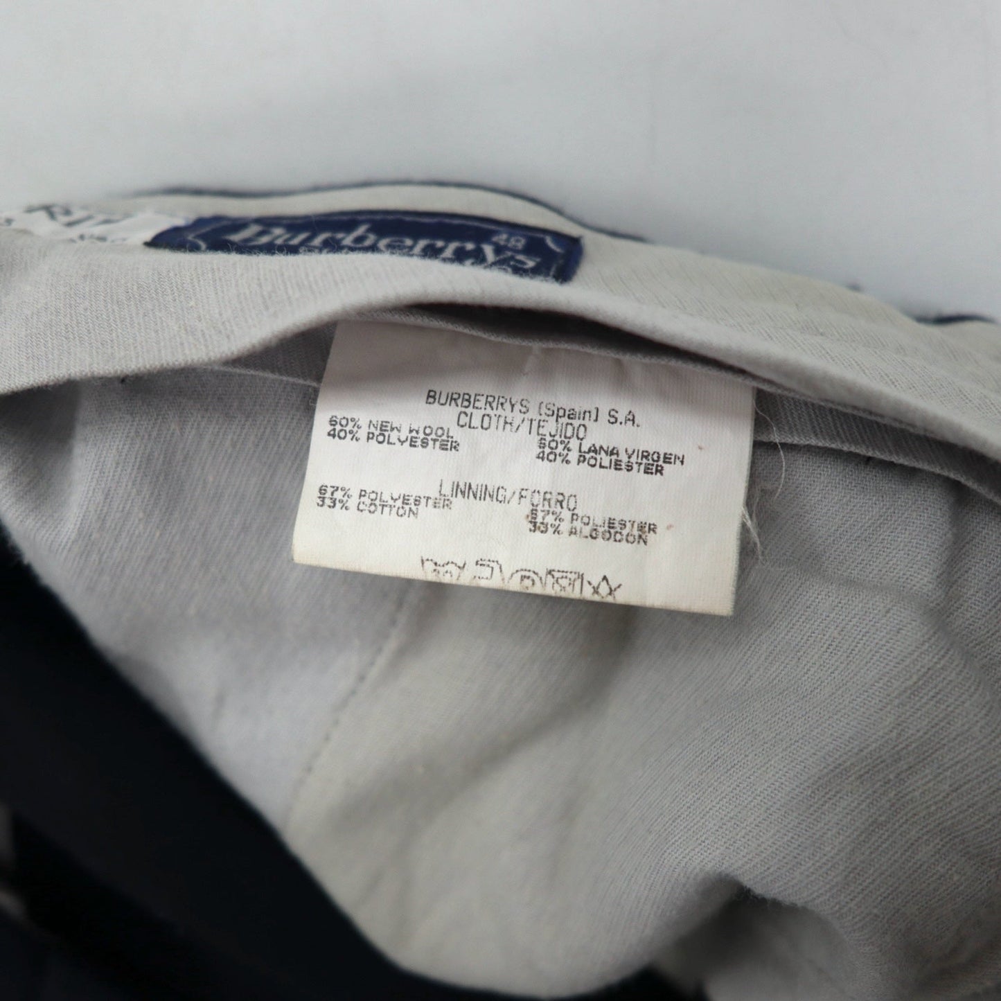 BURBERRY スペイン製 2タック ワイド スラックス パンツ L ネイビー ウール オールド ギャバジン