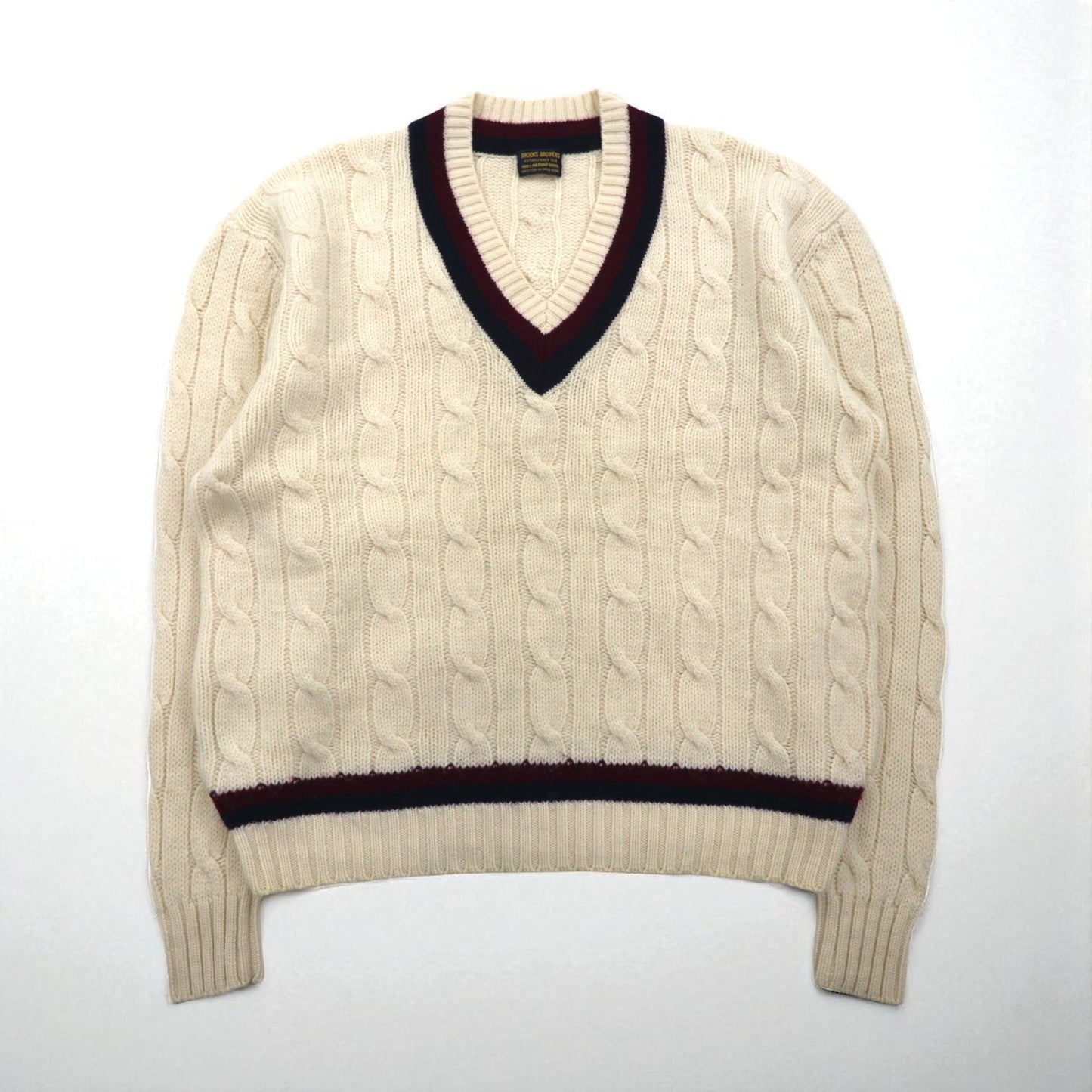 Brooks Brothers 90年代 チルデン ニット Vネック セーター XL オフホワイト メリノウール ケーブル編み