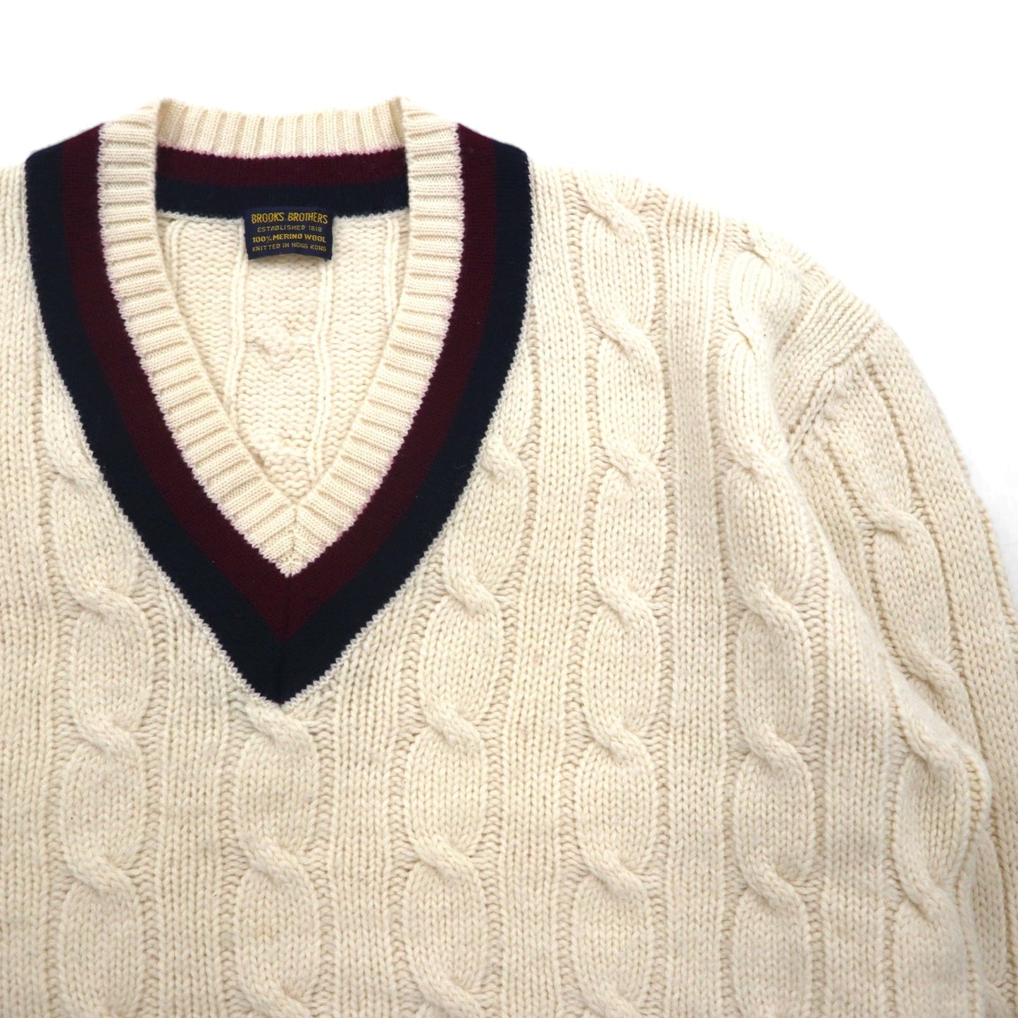 Brooks Brothers 90年代 チルデン ニット Vネック セーター XL オフホワイト メリノウール ケーブル編み