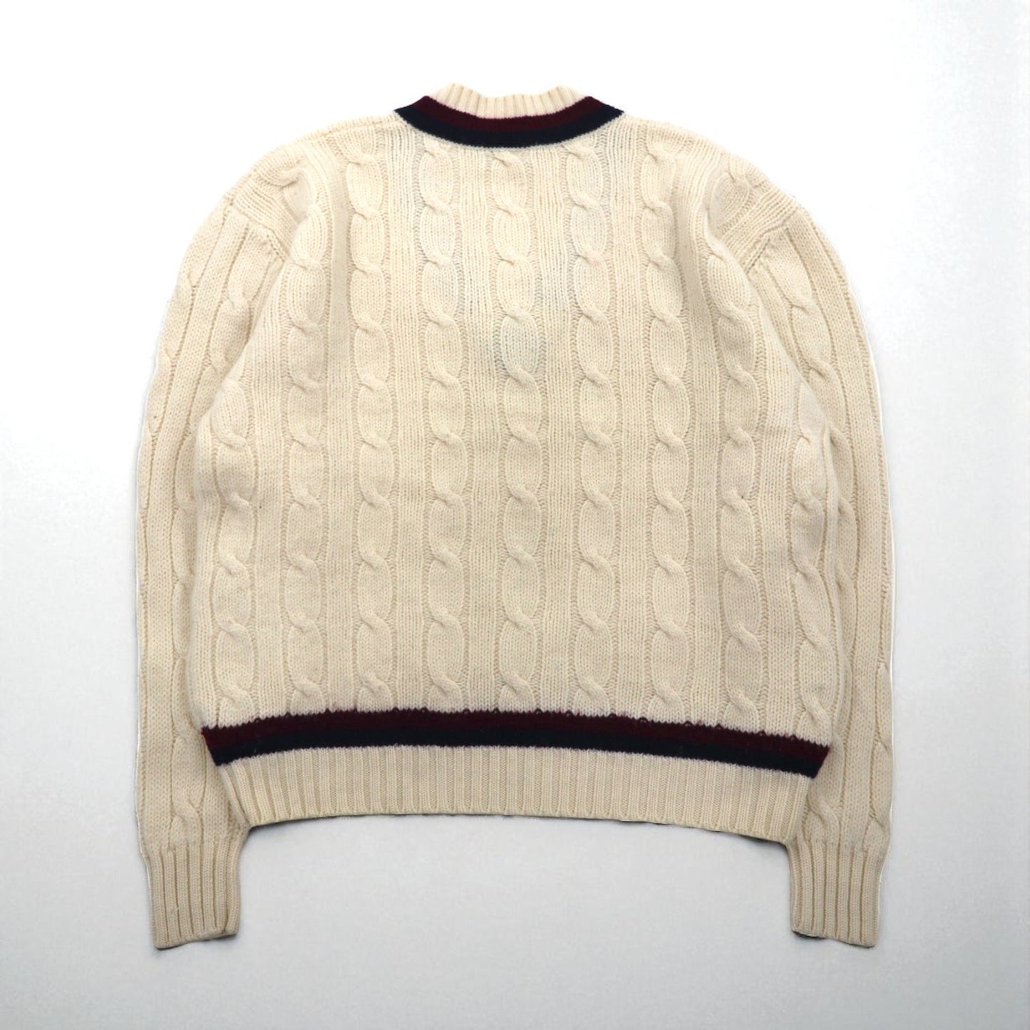 Brooks Brothers 90年代 チルデン ニット Vネック セーター XL オフホワイト メリノウール ケーブル編み