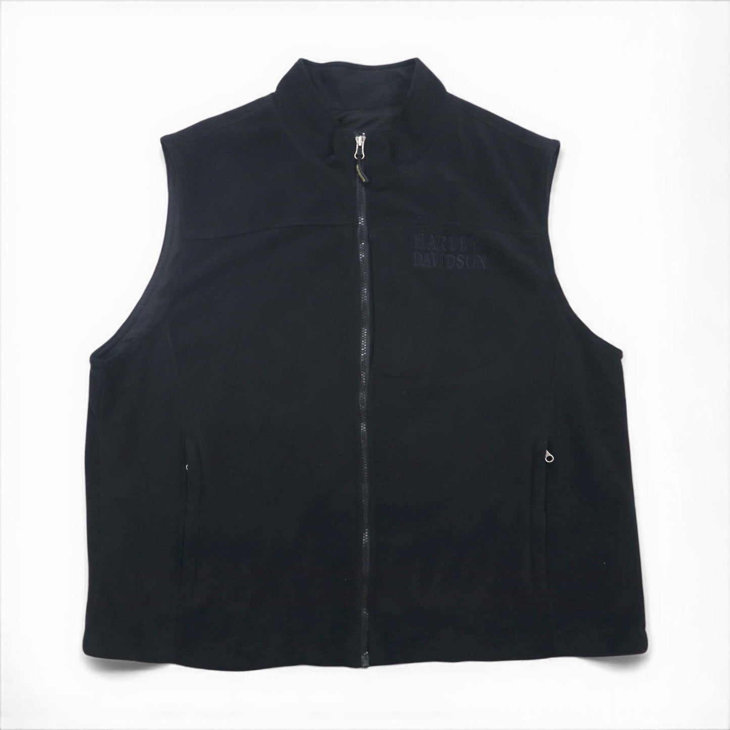 HARLEY DAVIDSON 刺繍 スカル フリース ベスト XL ブラック ポリエステル