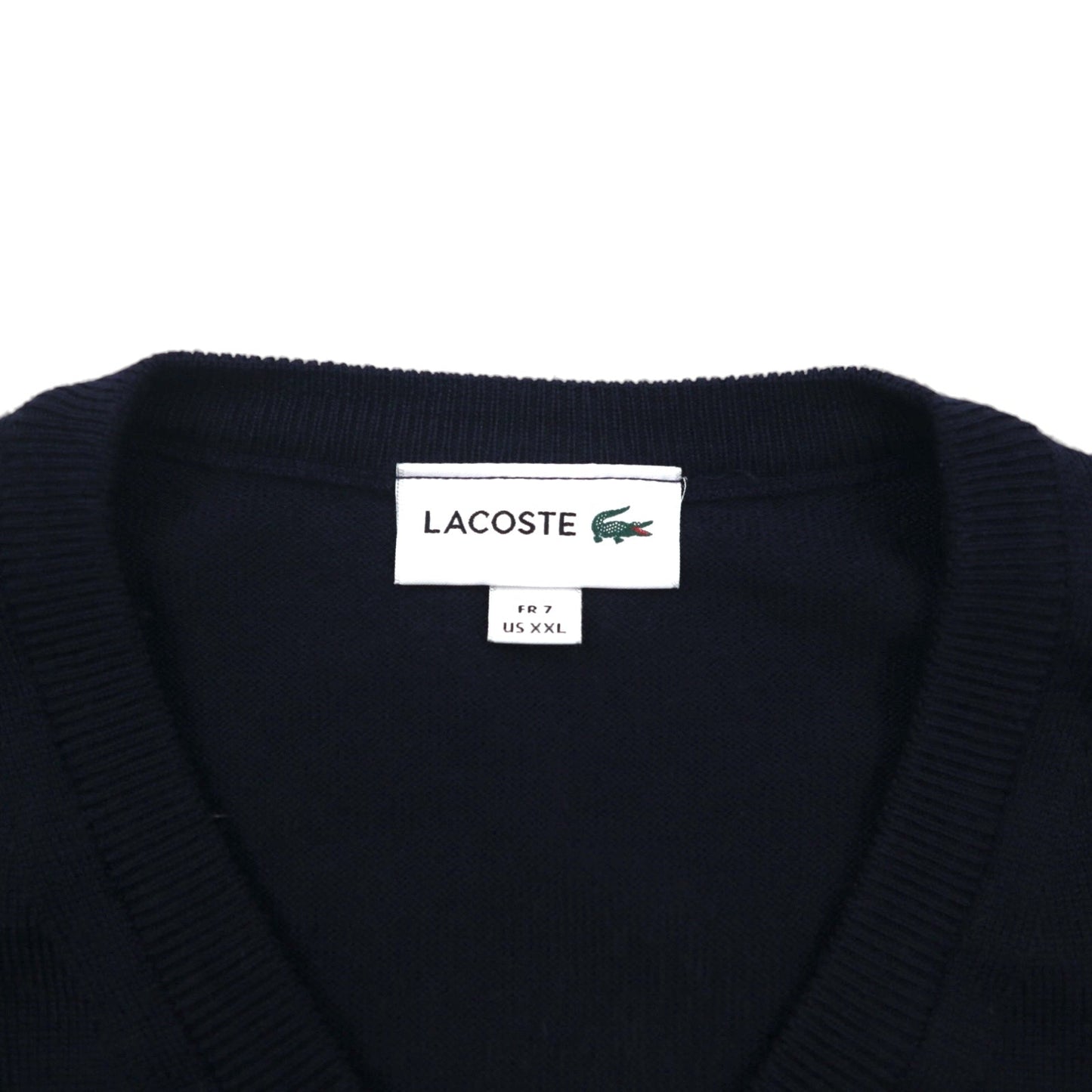 LACOSTE Vネック ニット セーター XL ネイビー ウール ワンポイント 刺繍 F70736