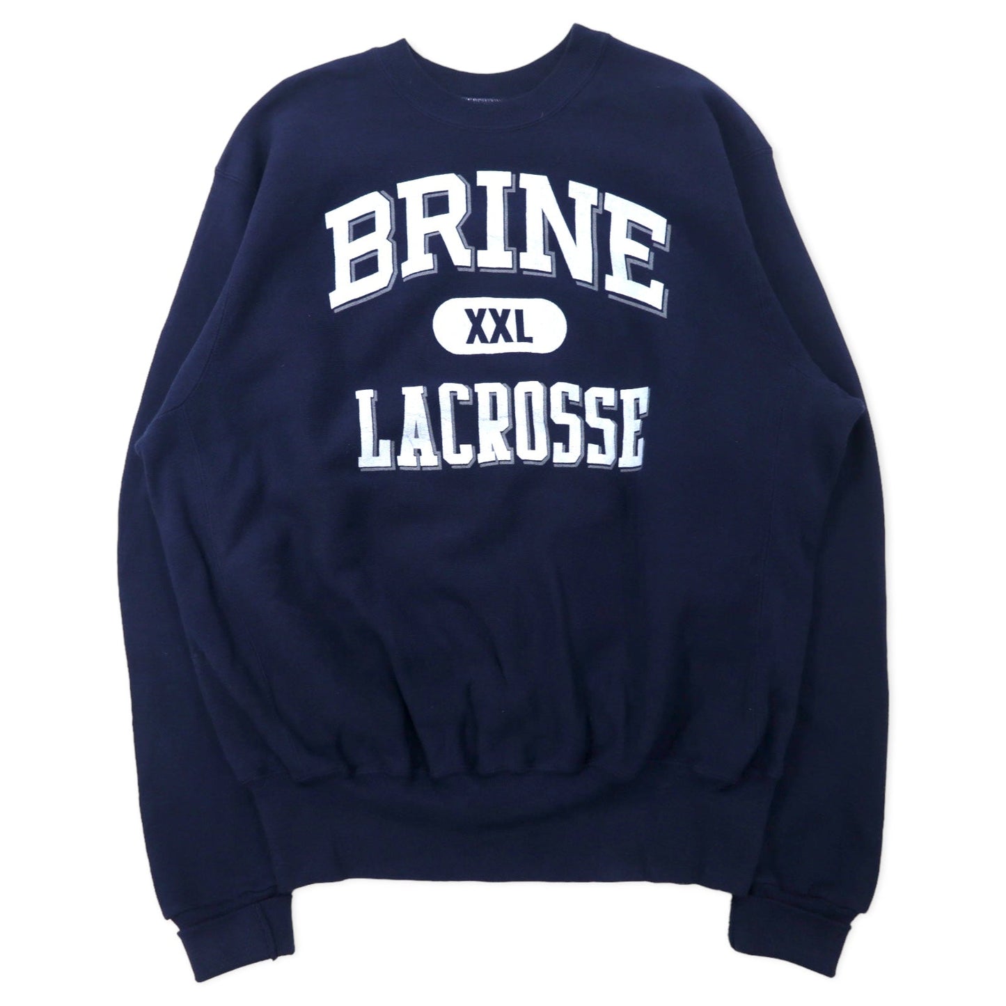 BRINE USA Made 90s Reverse Weave Sweatshirt, XL, Navy, Cotton, Fleece-Lined, LACROSSE, Big Size
