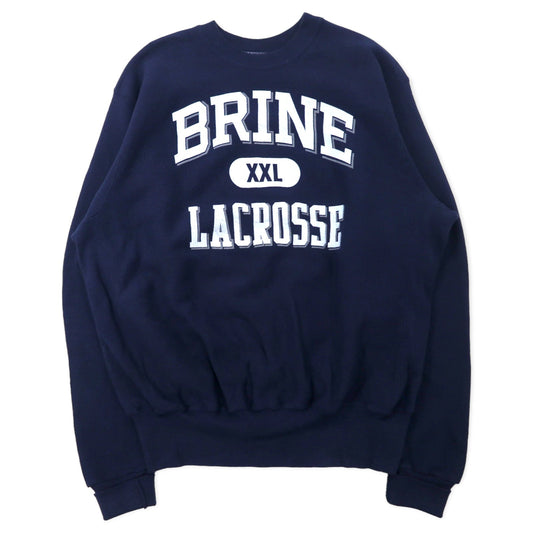 BRINE USA Made 90s Reverse Weave Sweatshirt, XL, Navy, Cotton, Fleece-Lined, LACROSSE, Big Size