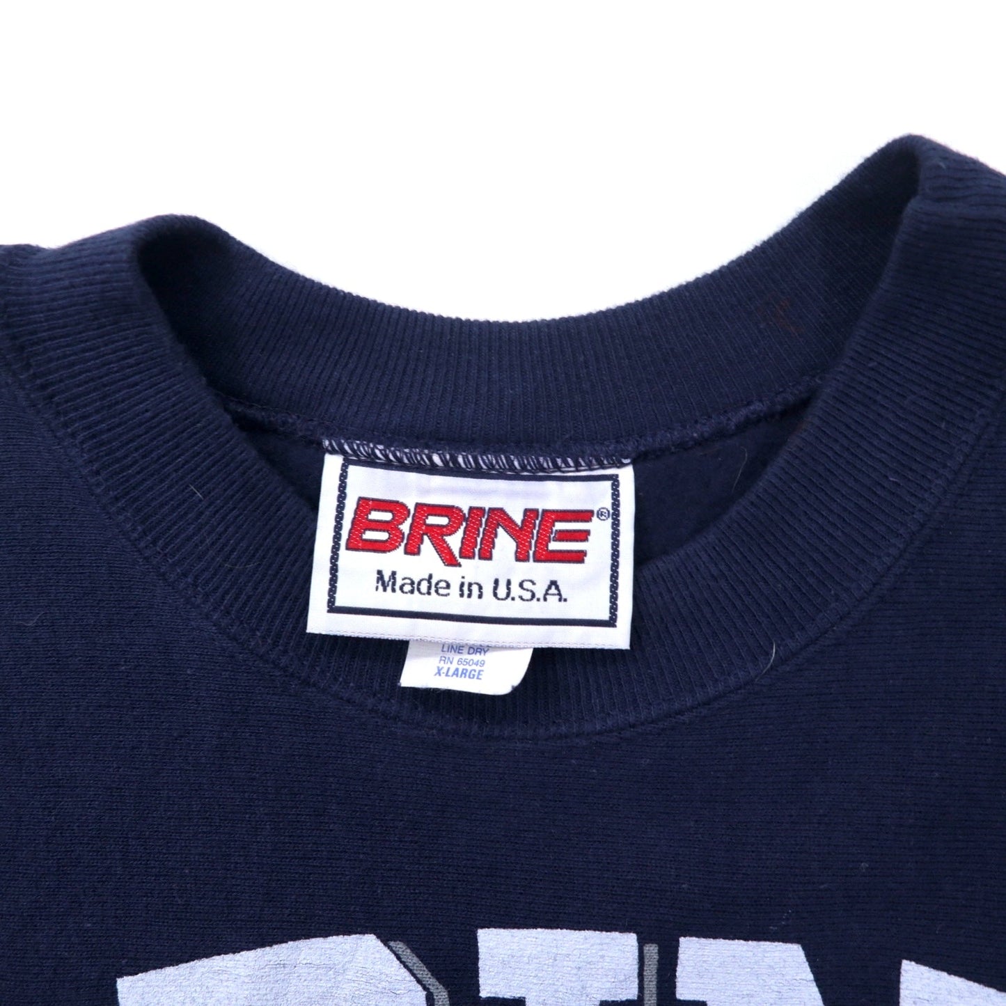 BRINE USA Made 90s Reverse Weave Sweatshirt, XL, Navy, Cotton, Fleece-Lined, LACROSSE, Big Size