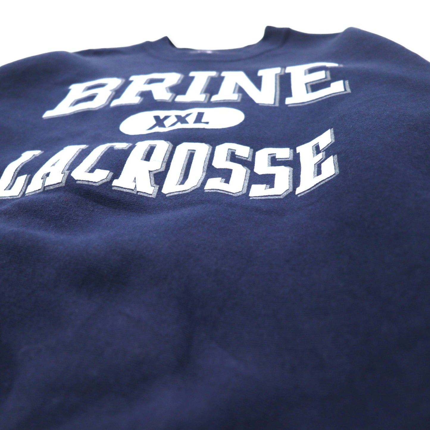 BRINE USA Made 90s Reverse Weave Sweatshirt, XL, Navy, Cotton, Fleece-Lined, LACROSSE, Big Size