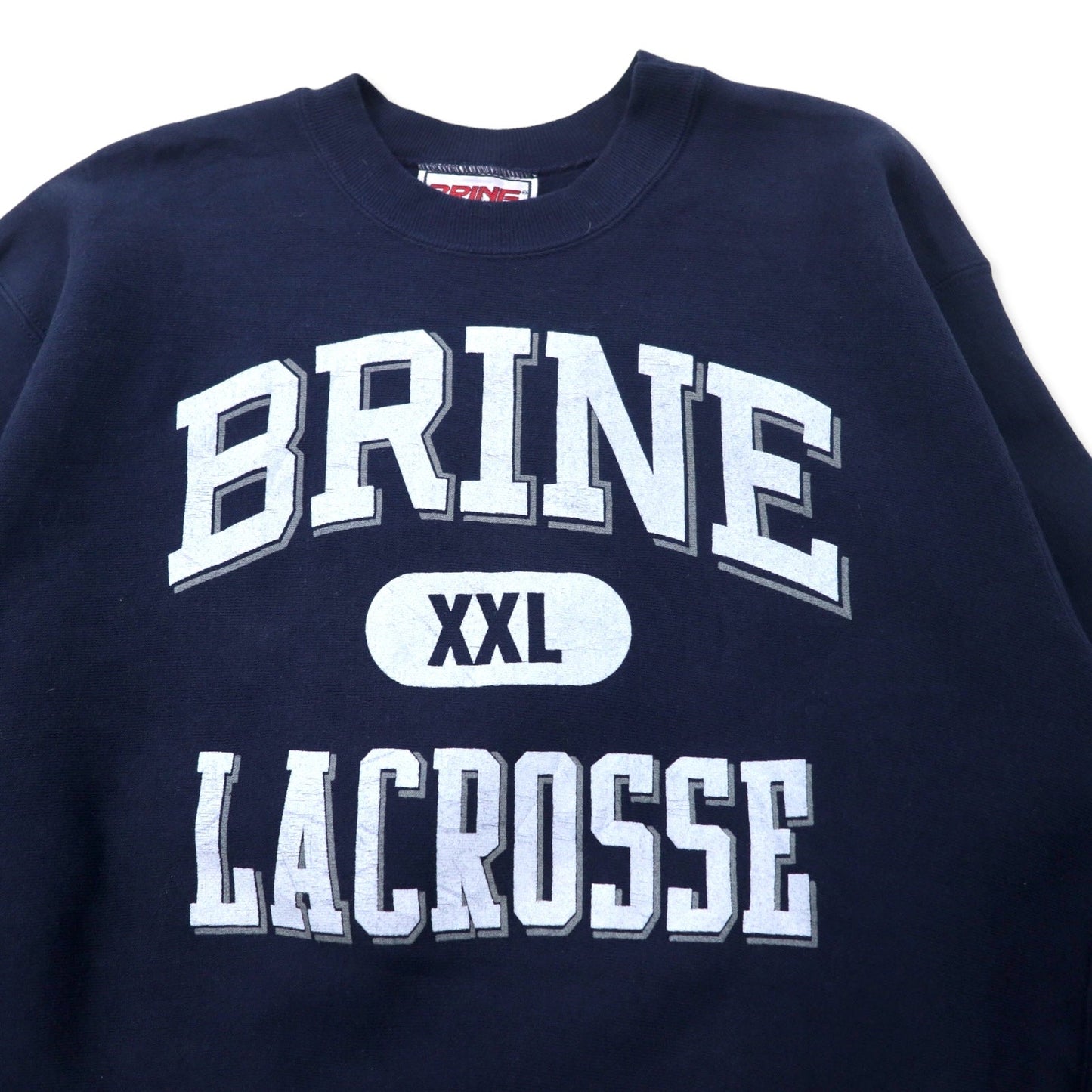 BRINE USA Made 90s Reverse Weave Sweatshirt, XL, Navy, Cotton, Fleece-Lined, LACROSSE, Big Size