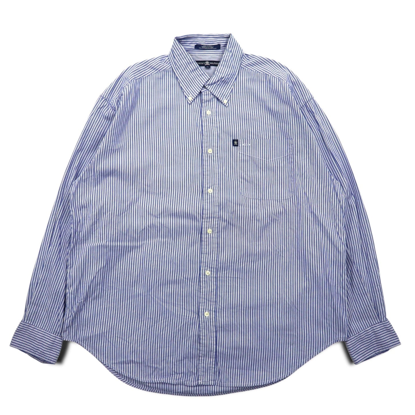 TOMMY HILFIGER 90年代 ビッグサイズ ボタンダウンシャツ L ブルー ストライプ コットン