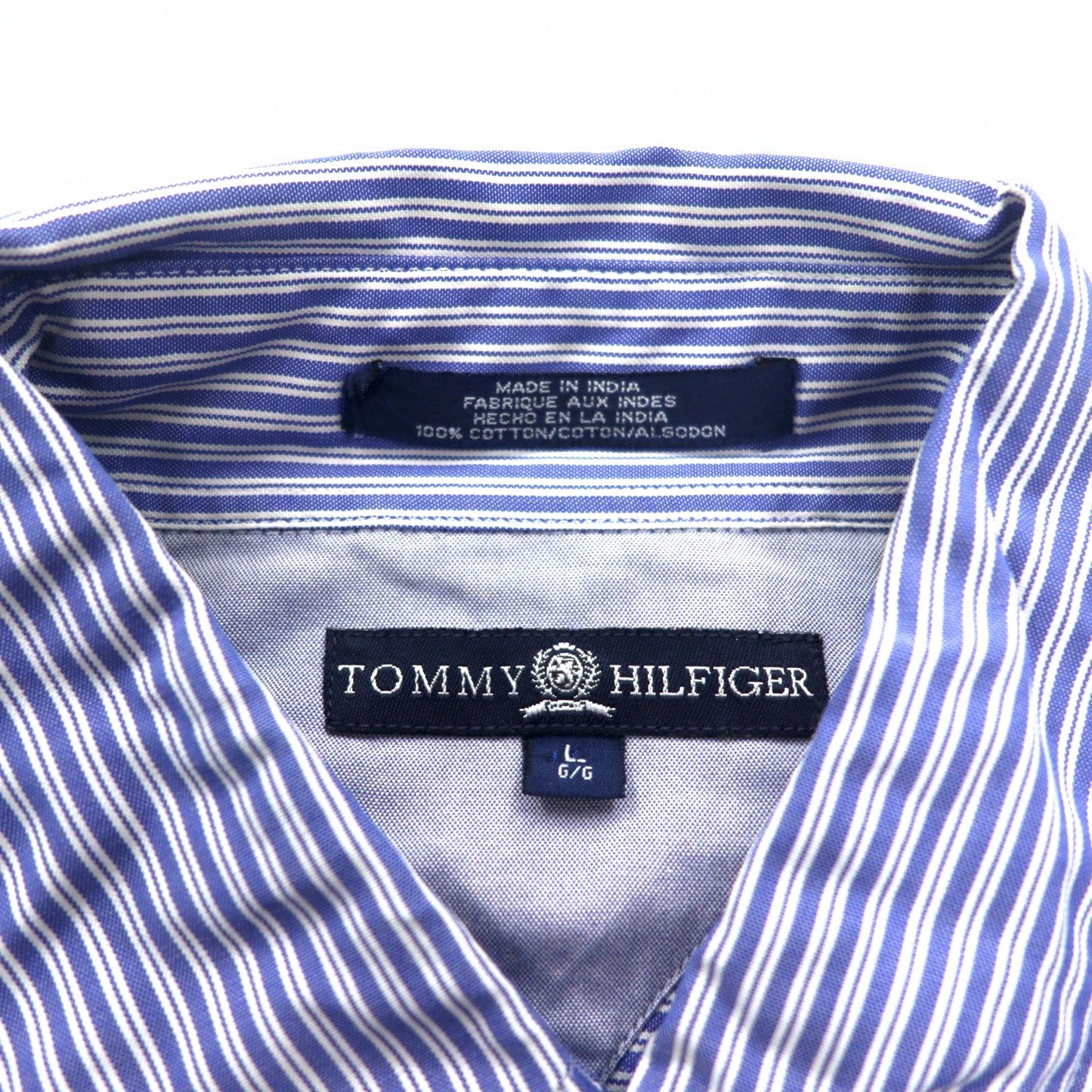 TOMMY HILFIGER 90年代 ビッグサイズ ボタンダウンシャツ L ブルー ストライプ コットン