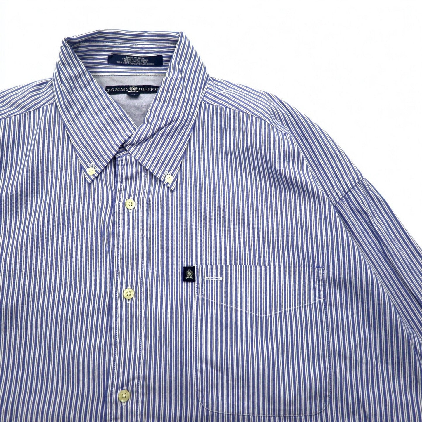 TOMMY HILFIGER 90年代 ビッグサイズ ボタンダウンシャツ L ブルー ストライプ コットン