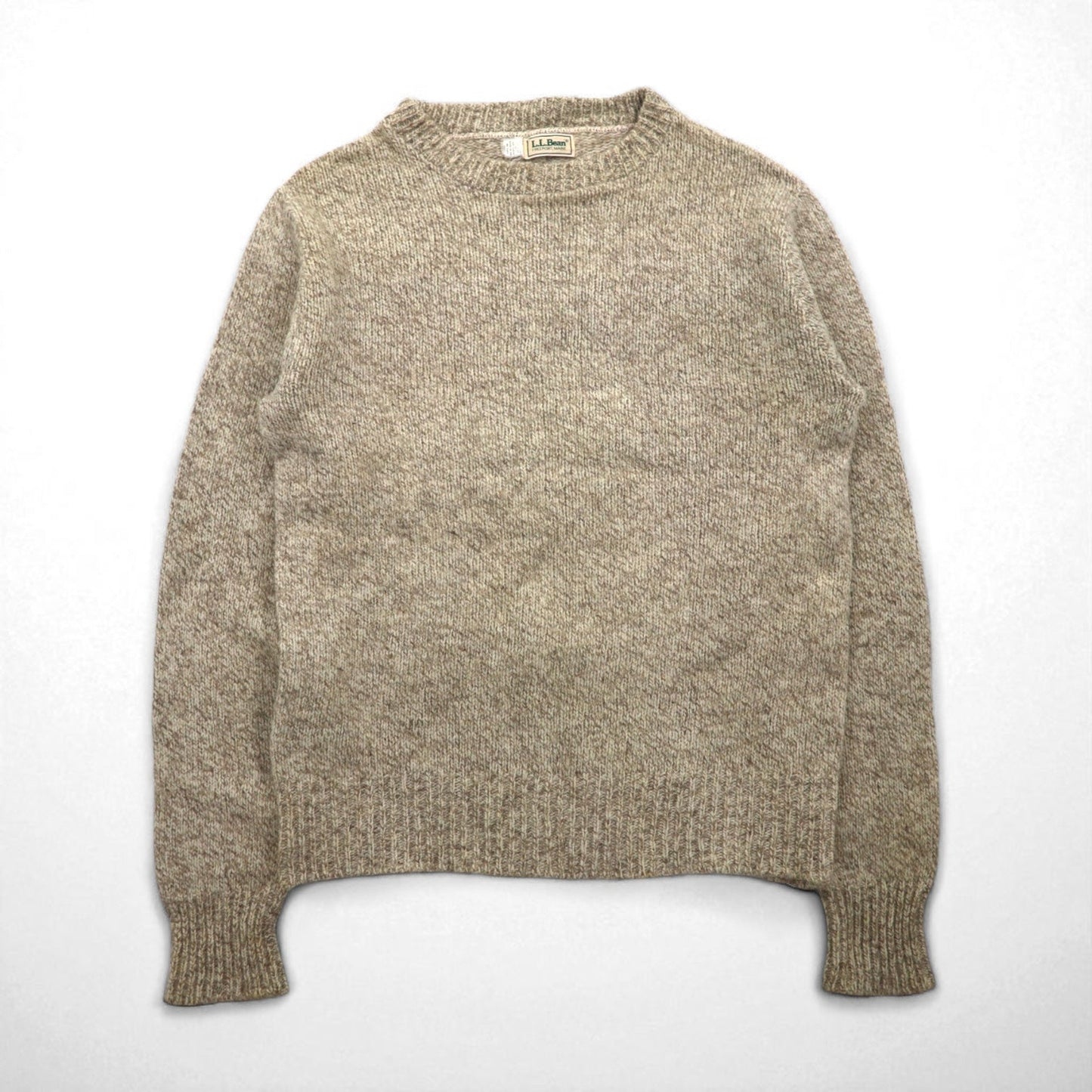 L.L.Bean 90年代 USA製 クルーネック ニット セーター L ベージュ ウール リブ編み