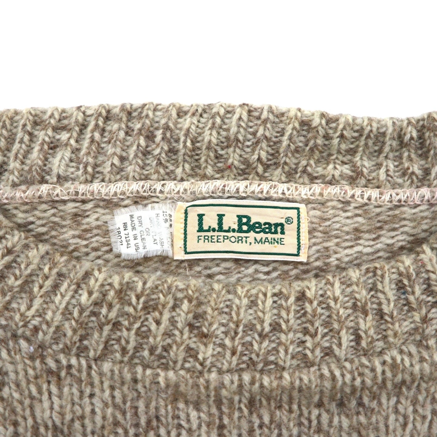 L.L.Bean 90年代 USA製 クルーネック ニット セーター L ベージュ ウール リブ編み