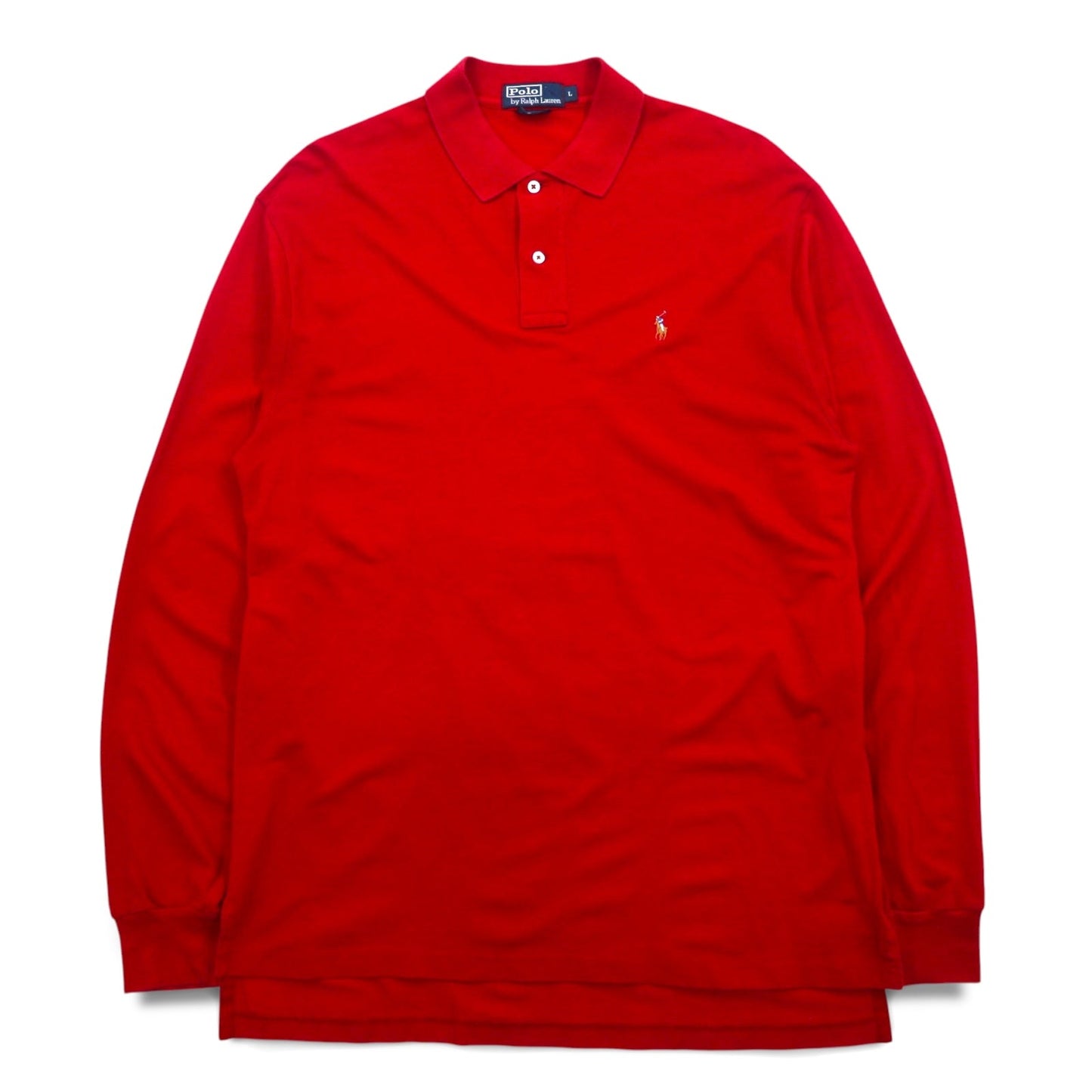 Polo by Ralph Lauren 90s Long Sleeve Polo Shirt, Size L, Red, Pima Cotton, Pique, Small Pony Embroidery, Made in Peru