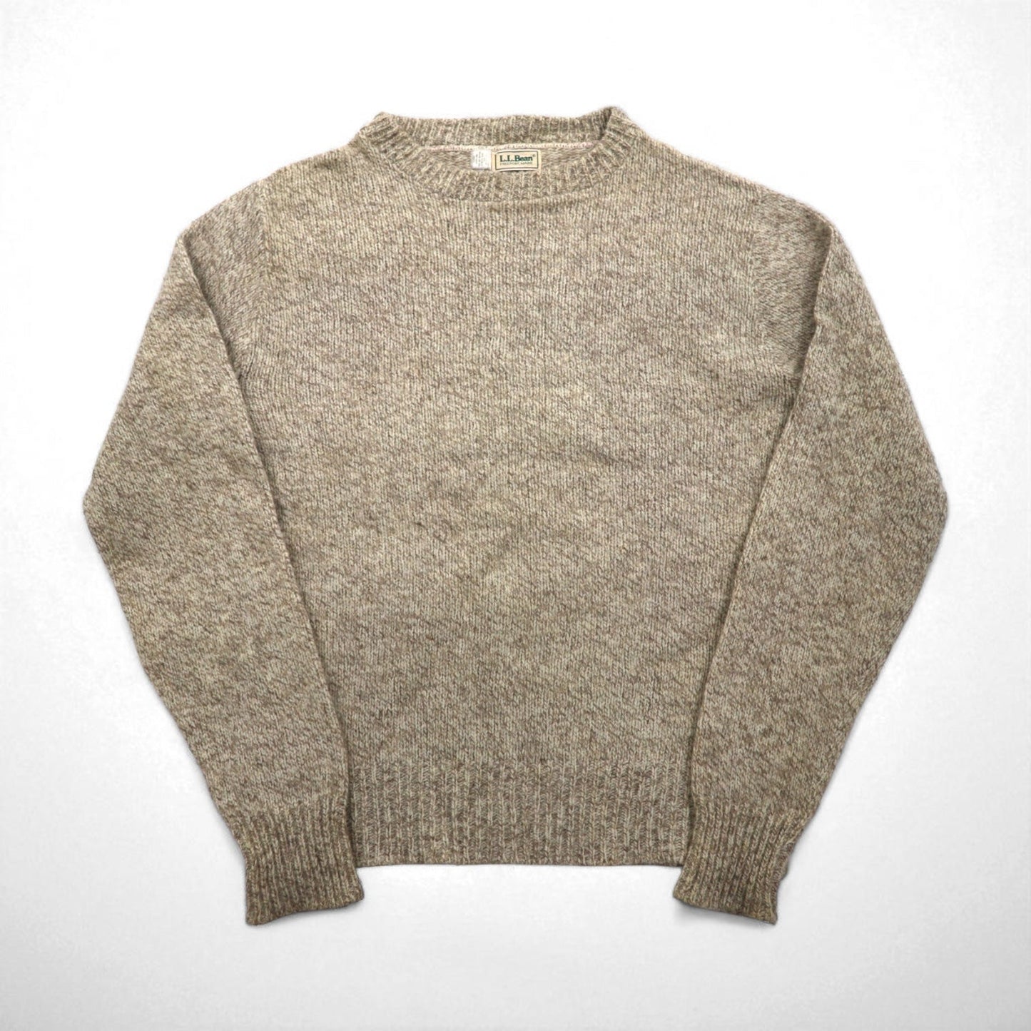 L.L.Bean 90年代 USA製 クルーネック ニット セーター L ベージュ ウール リブ編み