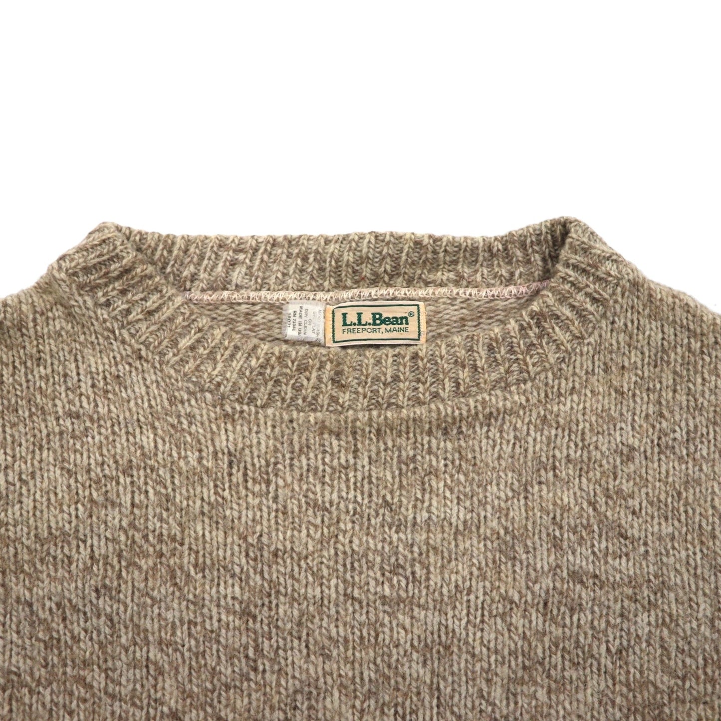 L.L.Bean 90年代 USA製 クルーネック ニット セーター L ベージュ ウール リブ編み
