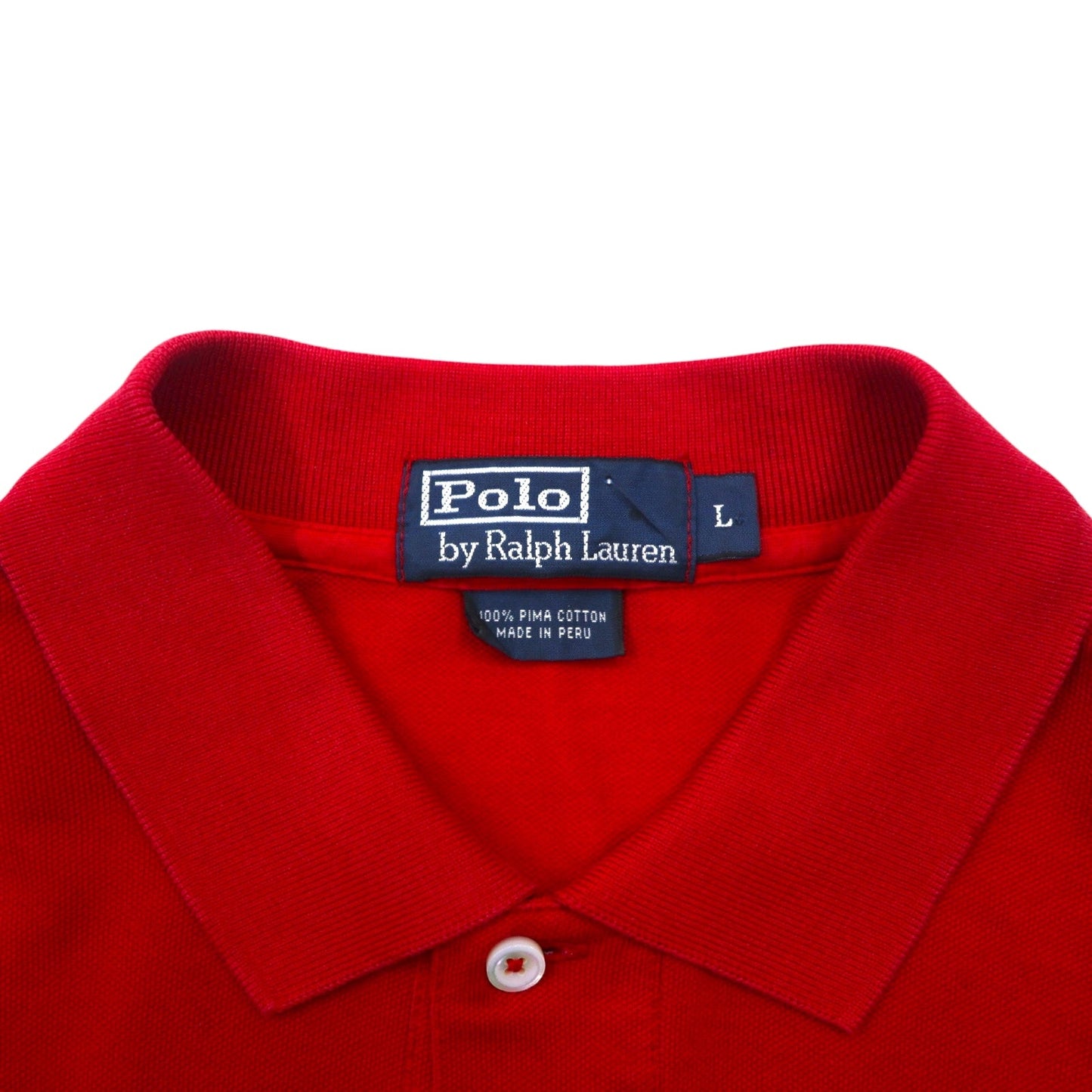 Polo by Ralph Lauren 90s Long Sleeve Polo Shirt, Size L, Red, Pima Cotton, Pique, Small Pony Embroidery, Made in Peru