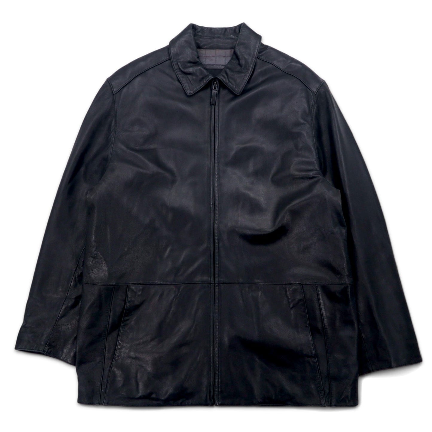 90s Vintage Leather Jacket by MARC NEW YORK ANDREW MARC. 90s Zip-Up Car Coat Leather Jacket, Size L, Black with Quilted Lining.