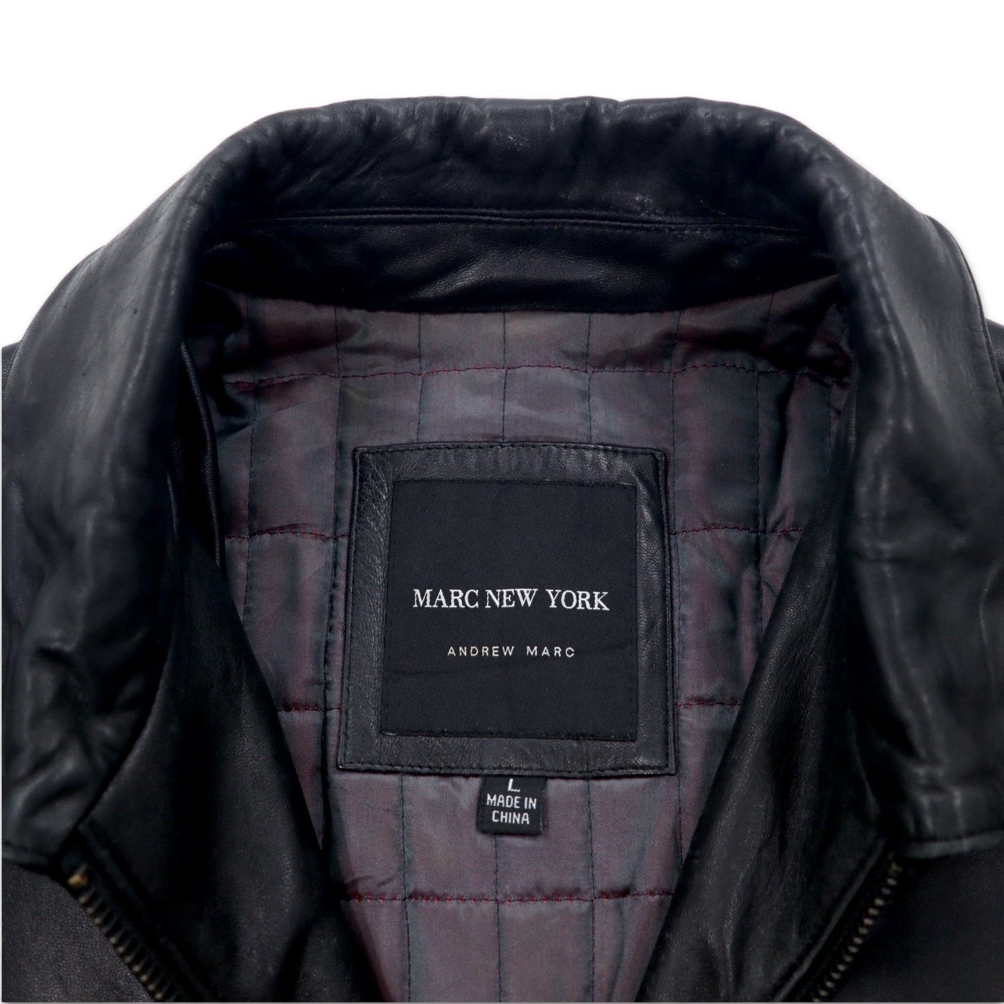90s Vintage Leather Jacket by MARC NEW YORK ANDREW MARC. 90s Zip-Up Car Coat Leather Jacket, Size L, Black with Quilted Lining.