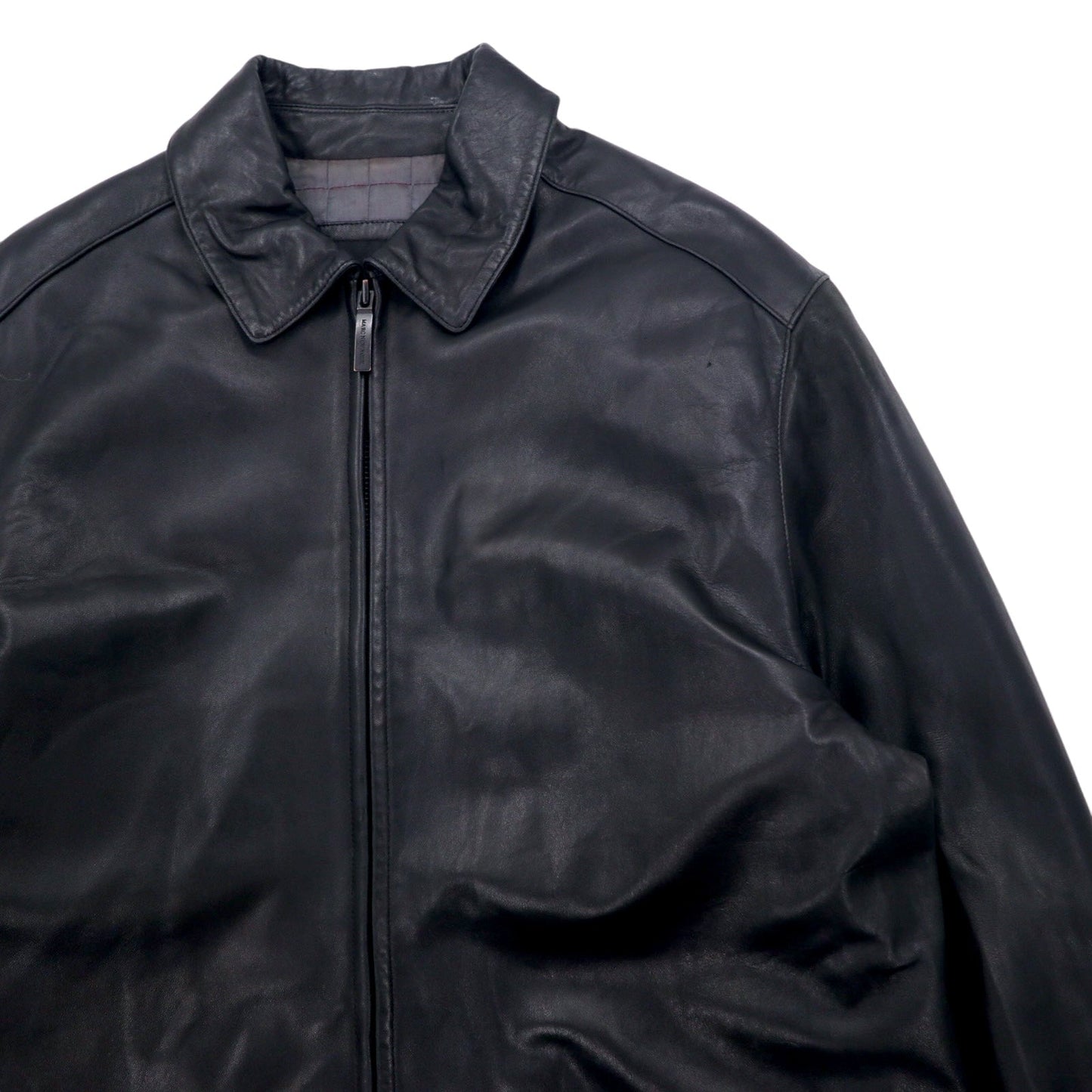 90s Vintage Leather Jacket by MARC NEW YORK ANDREW MARC. 90s Zip-Up Car Coat Leather Jacket, Size L, Black with Quilted Lining.