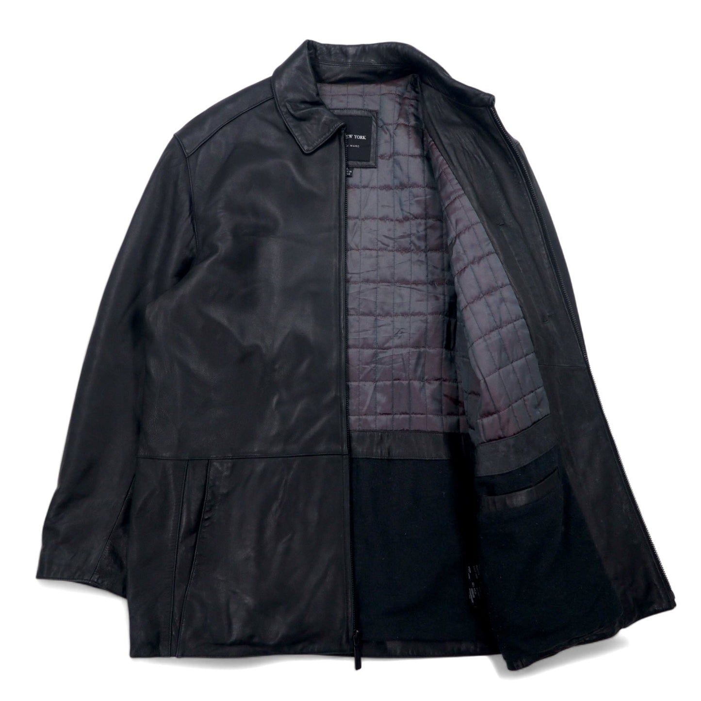 90s Vintage Leather Jacket by MARC NEW YORK ANDREW MARC. 90s Zip-Up Car Coat Leather Jacket, Size L, Black with Quilted Lining.
