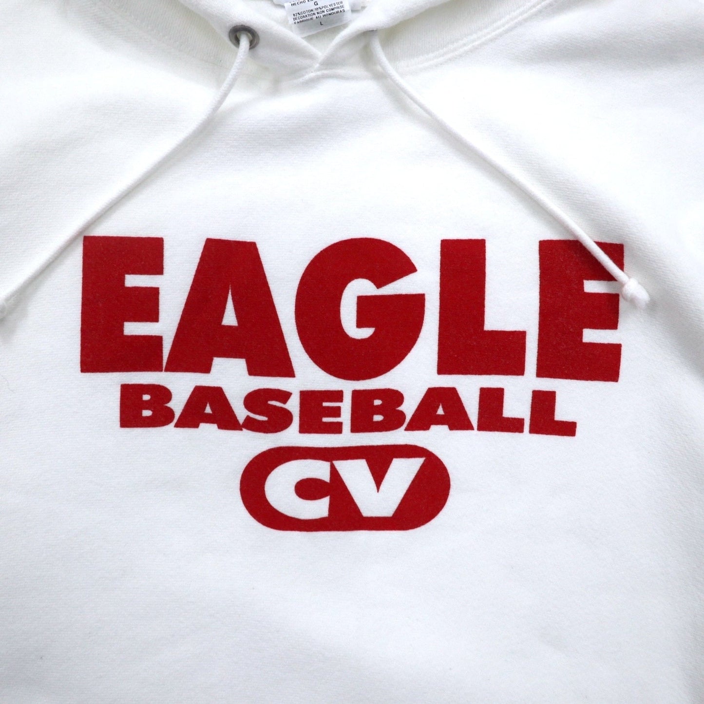 Champion Reverse Weave Pullover Hoodie, Size 2XL, White, Cotton, Fleece-Lined, Eagle Baseball Blue Tag, Reprint, Made in Honduras
