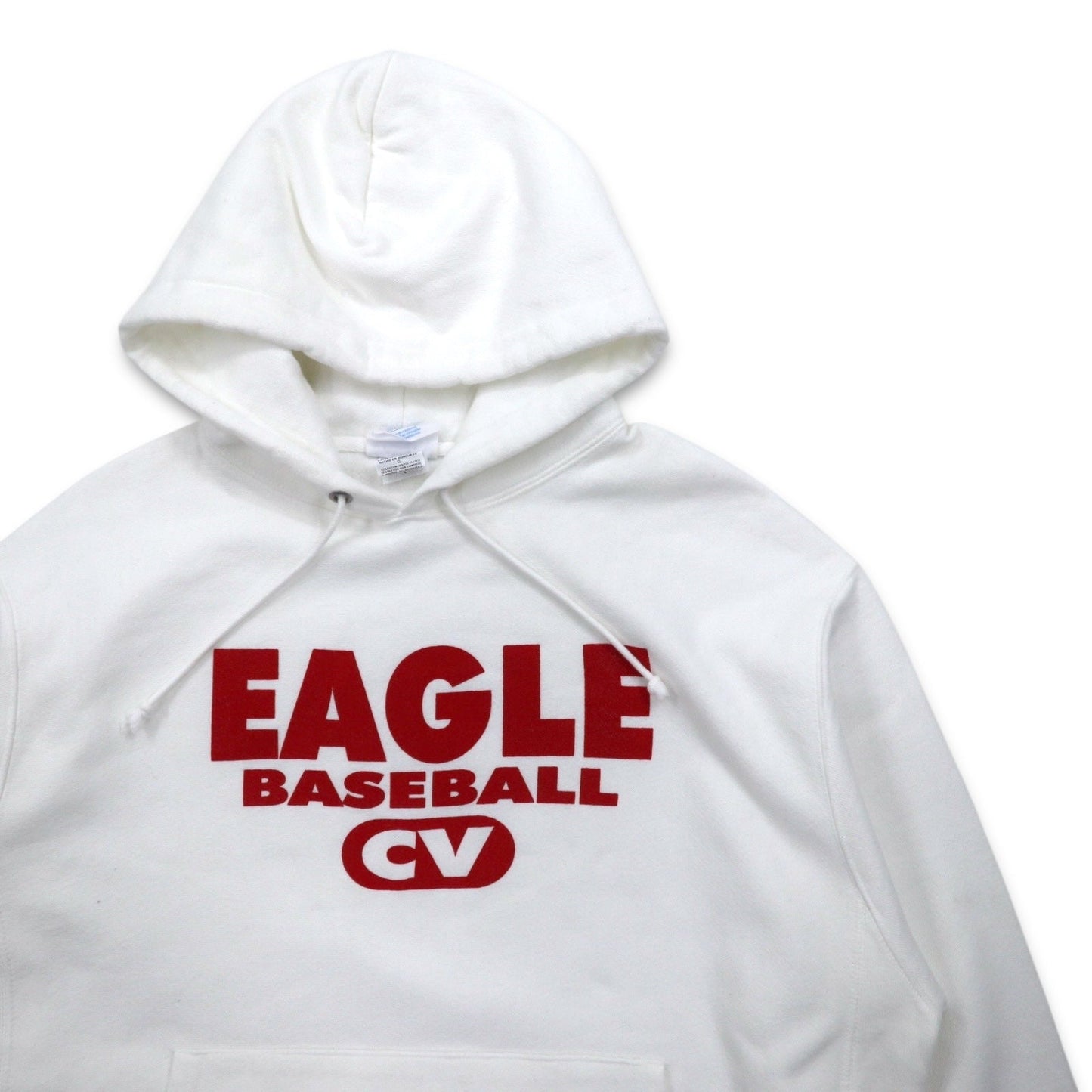 Champion Reverse Weave Pullover Hoodie, Size 2XL, White, Cotton, Fleece-Lined, Eagle Baseball Blue Tag, Reprint, Made in Honduras