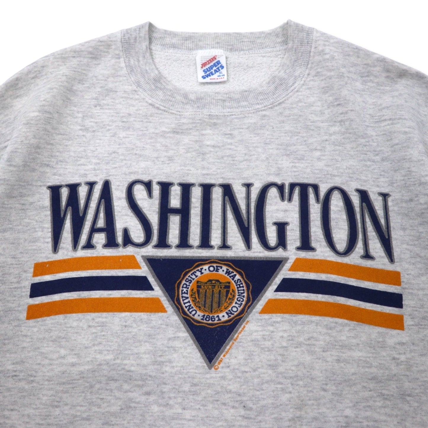 JERZEES Made in USA 90s College Print Sweatshirt, XL, Gray Cotton, WASHINGTON