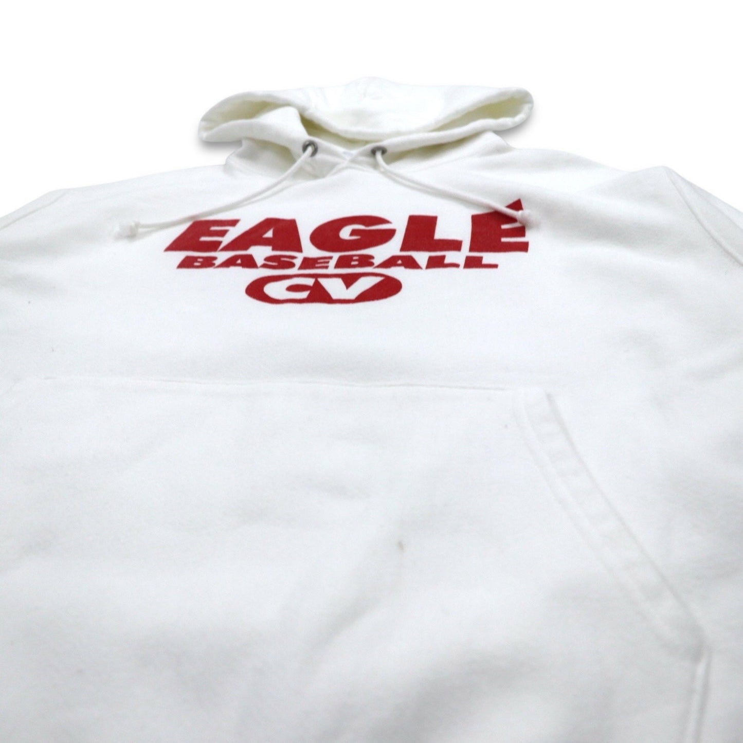 Champion Reverse Weave Pullover Hoodie, Size 2XL, White, Cotton, Fleece-Lined, Eagle Baseball Blue Tag, Reprint, Made in Honduras