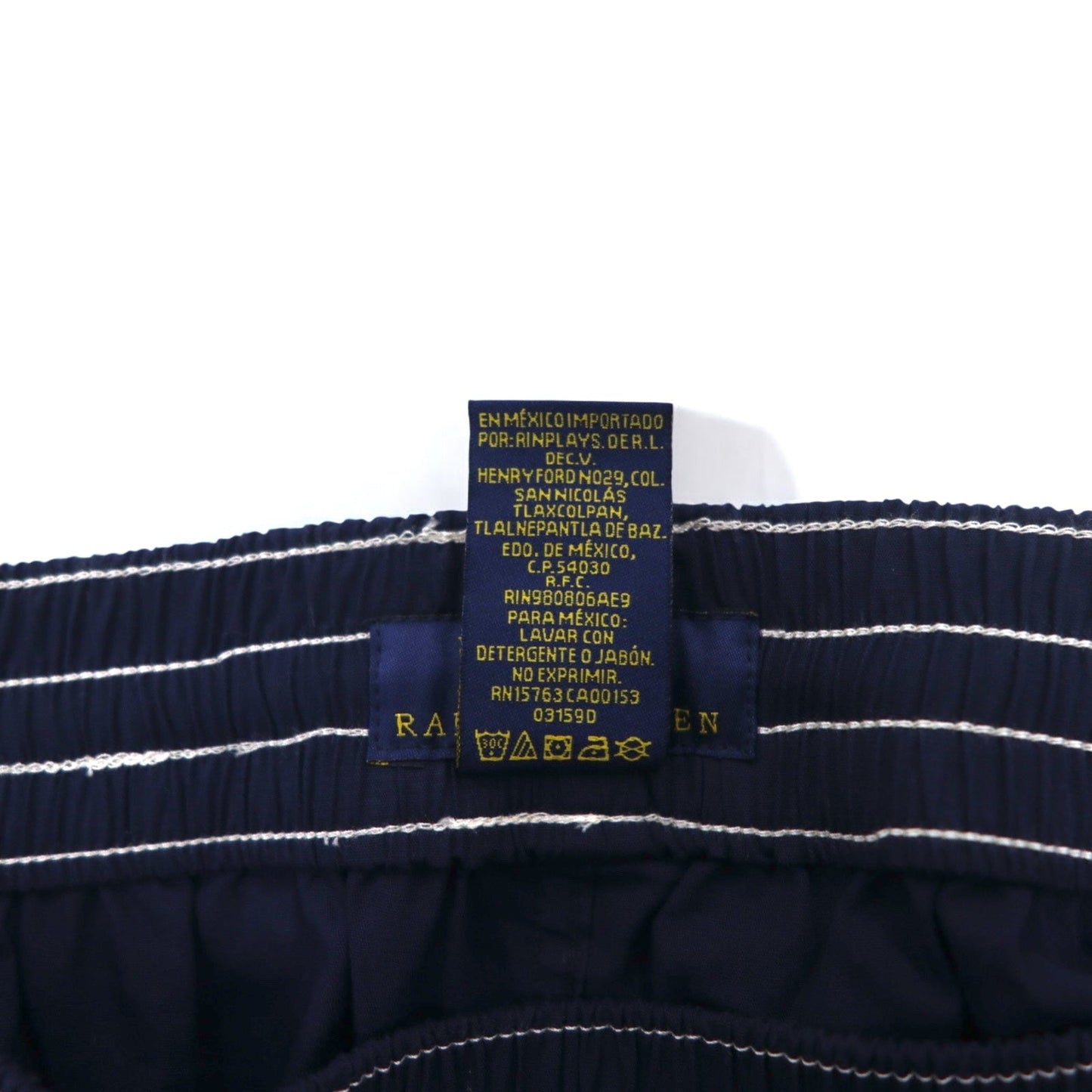 POLO RALPH LAUREN ロゴプリント イージーパンツ S ネイビー イエロー コットン ビッグポニー