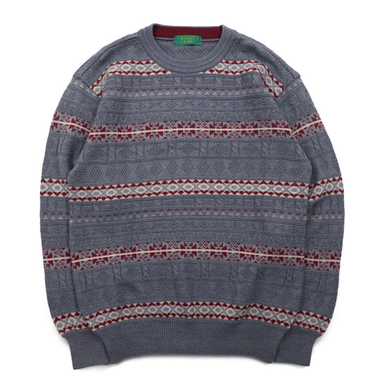 ARNOLD PALMER 90s Jacquard Knit Nordic Sweater, Size M, Gray, All-Over Striped, Made in Japan