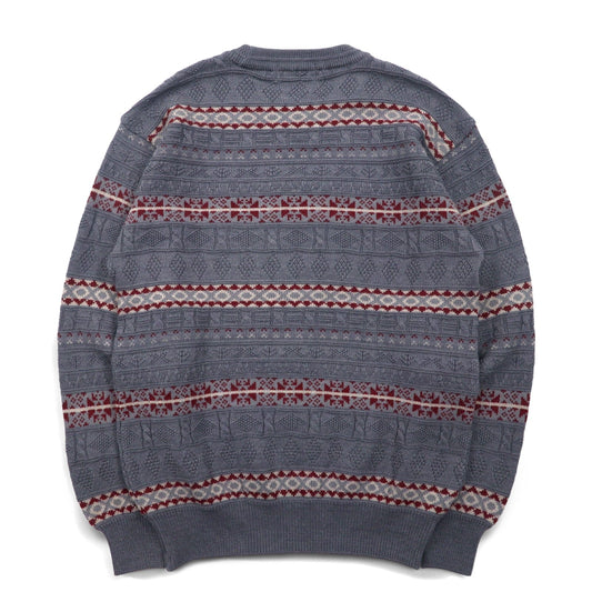 ARNOLD PALMER 90s Jacquard Knit Nordic Sweater, Size M, Gray, All-Over Striped, Made in Japan