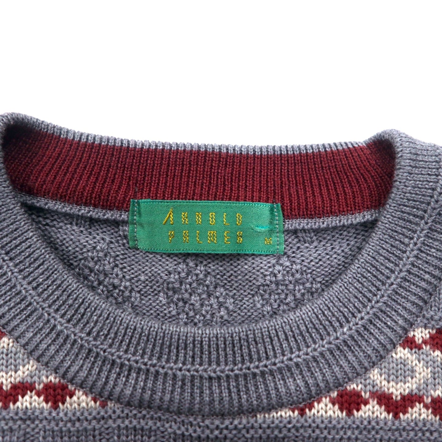 ARNOLD PALMER 90年代 ジャガード ニット ノルディック セーター M グレー ボーダー 総柄 日本製