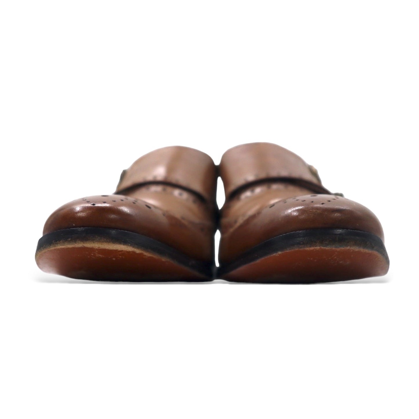GIORGIO BRUTINI Double Monk Strap Wingtip Dress Shoes, Size 28cm, Brown Leather with Medallion Detail, 248764-1