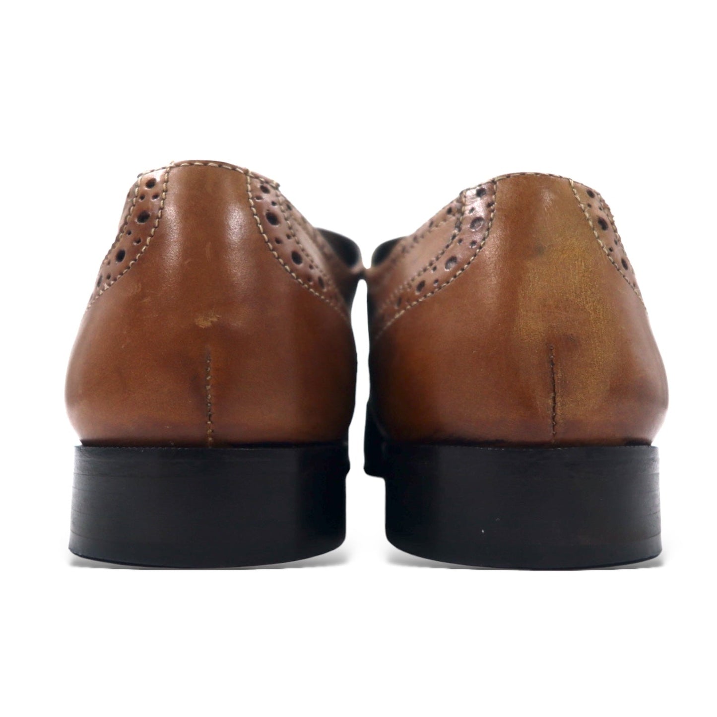 GIORGIO BRUTINI Double Monk Strap Wingtip Dress Shoes, Size 28cm, Brown Leather with Medallion Detail, 248764-1