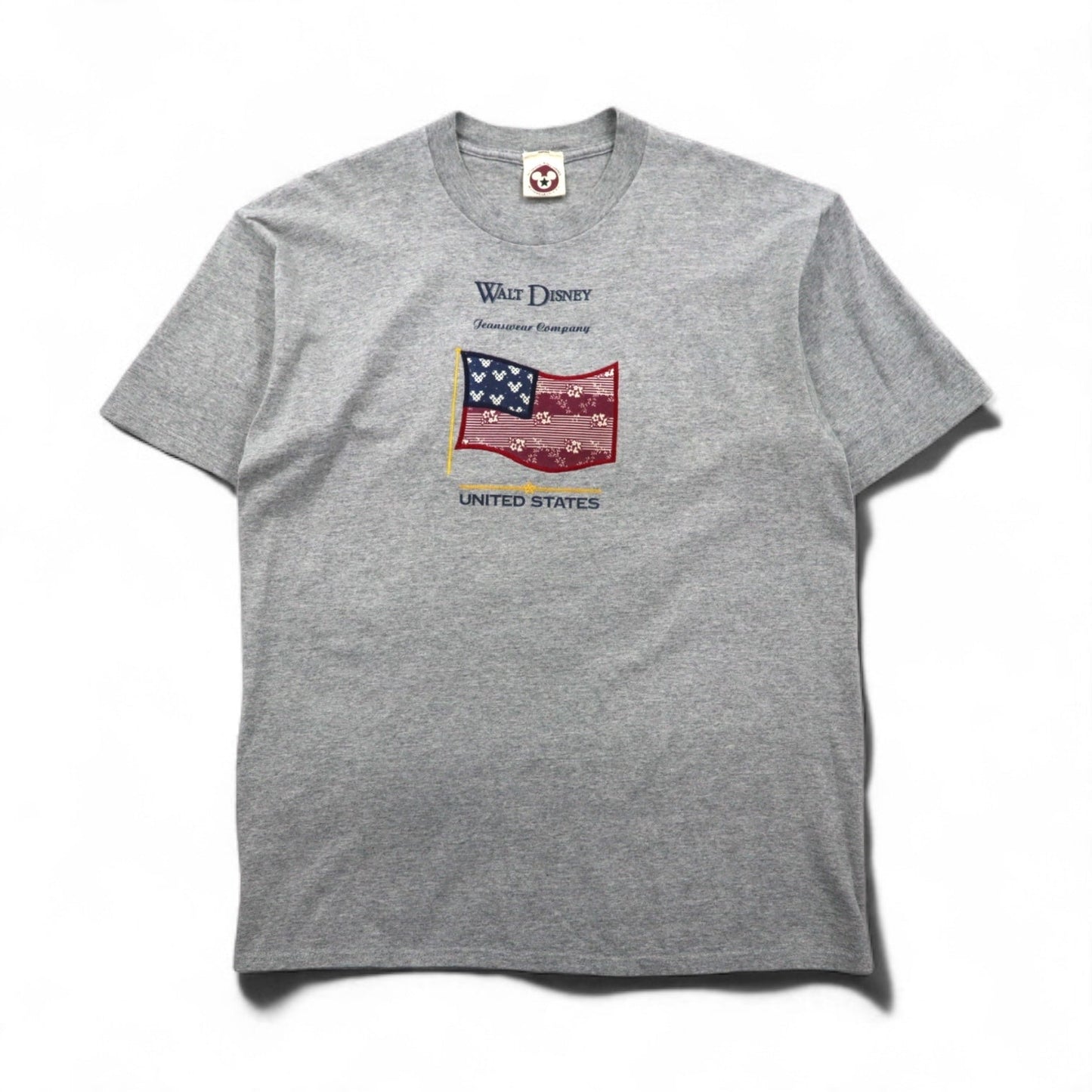 90年代 USA製 WALT DISNEY ディズニー ミッキーマウス キャラクター Tシャツ L グレー コットン 星条旗